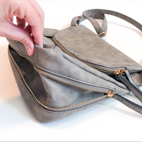 Large Gray Zipper Flap Crossbody - Picture 4 of 10